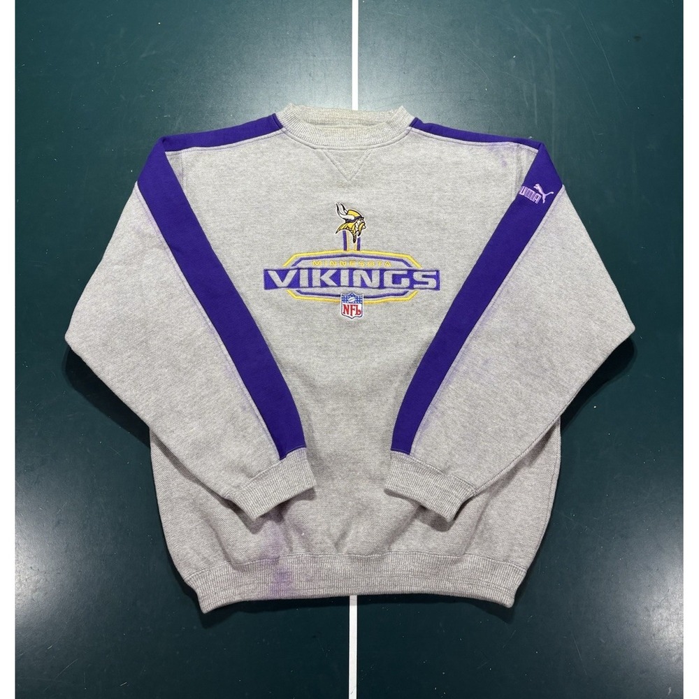 Vintage Minnesota Vikings Sweatshirt Men Large Gray Purple Puma NFL Crewneck 90s